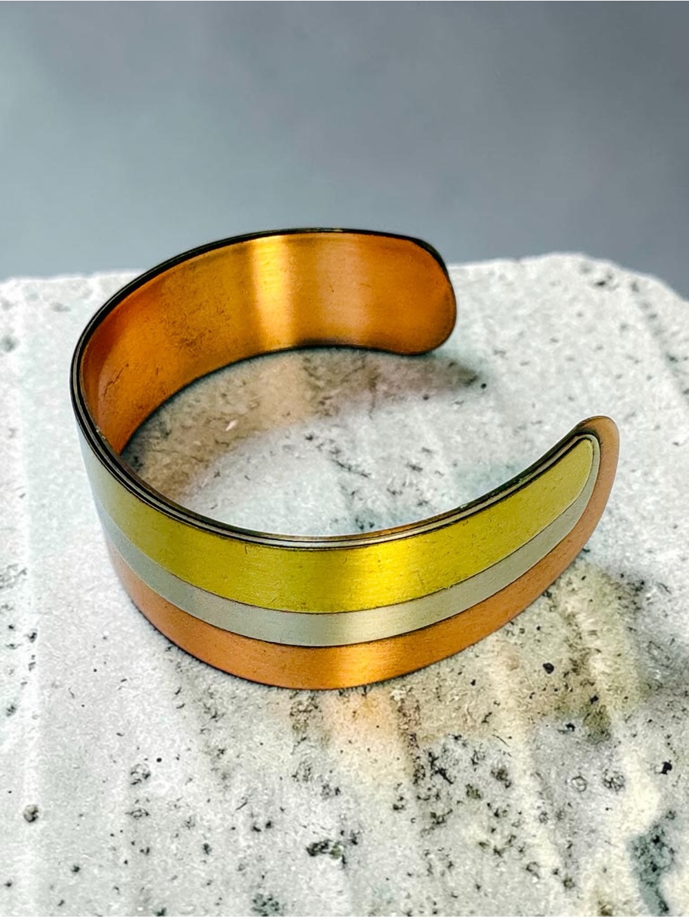 Vintage Multi-Metal tri-color Cuff Bracelet-UniSex